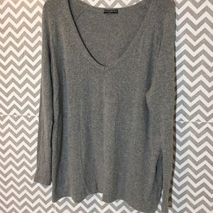 Brandy Melville Gray V-Neck Knit Sweater